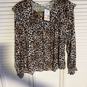 Savvy Daniels Leopard Print Blouse - Black and Brown